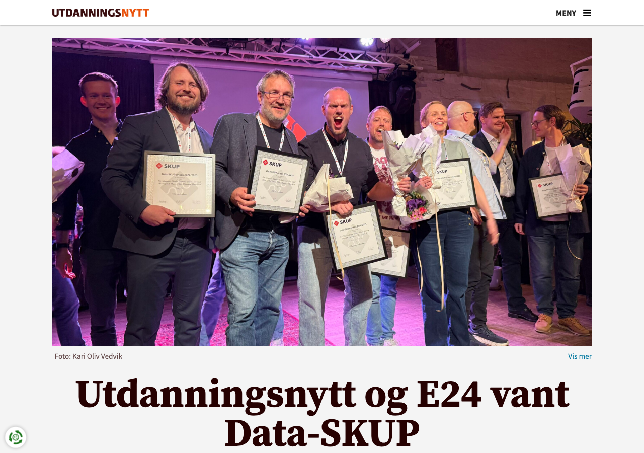 Utdanningsnytt article screenshot showing Data-SKUP award